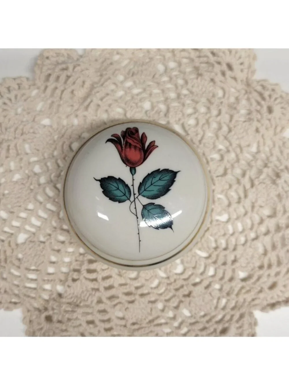 Porcelain Ring Jewelry Trinket Box Red Rose Royal Bavaria Germany Vintage